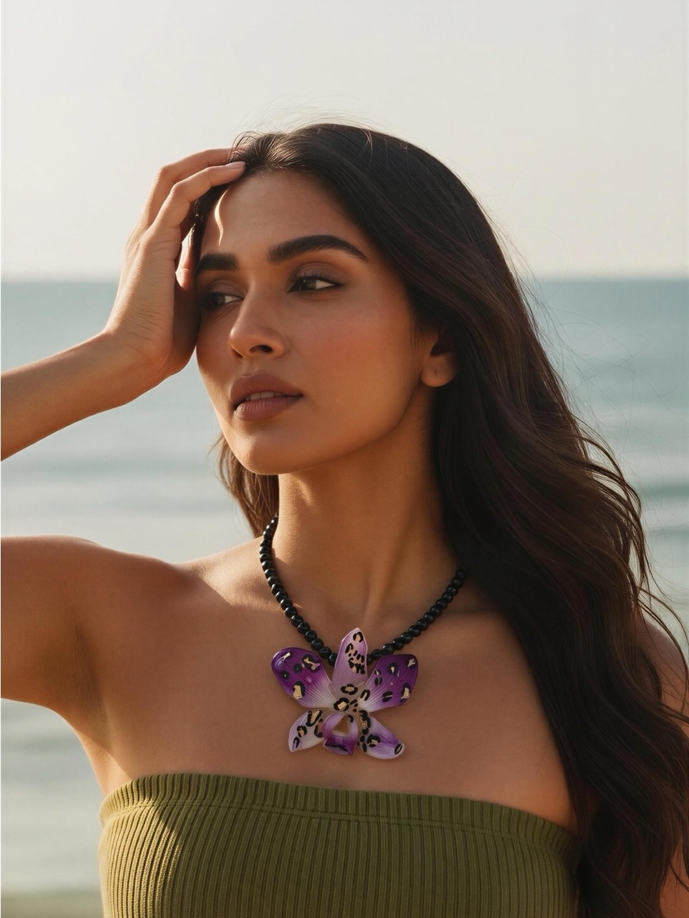 Handcrafted real Purple Orchid Statement Necklace by